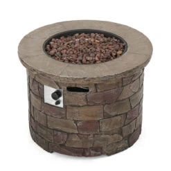 34.5" Brown Contemporary Round Outdoor Patio Fire Pit