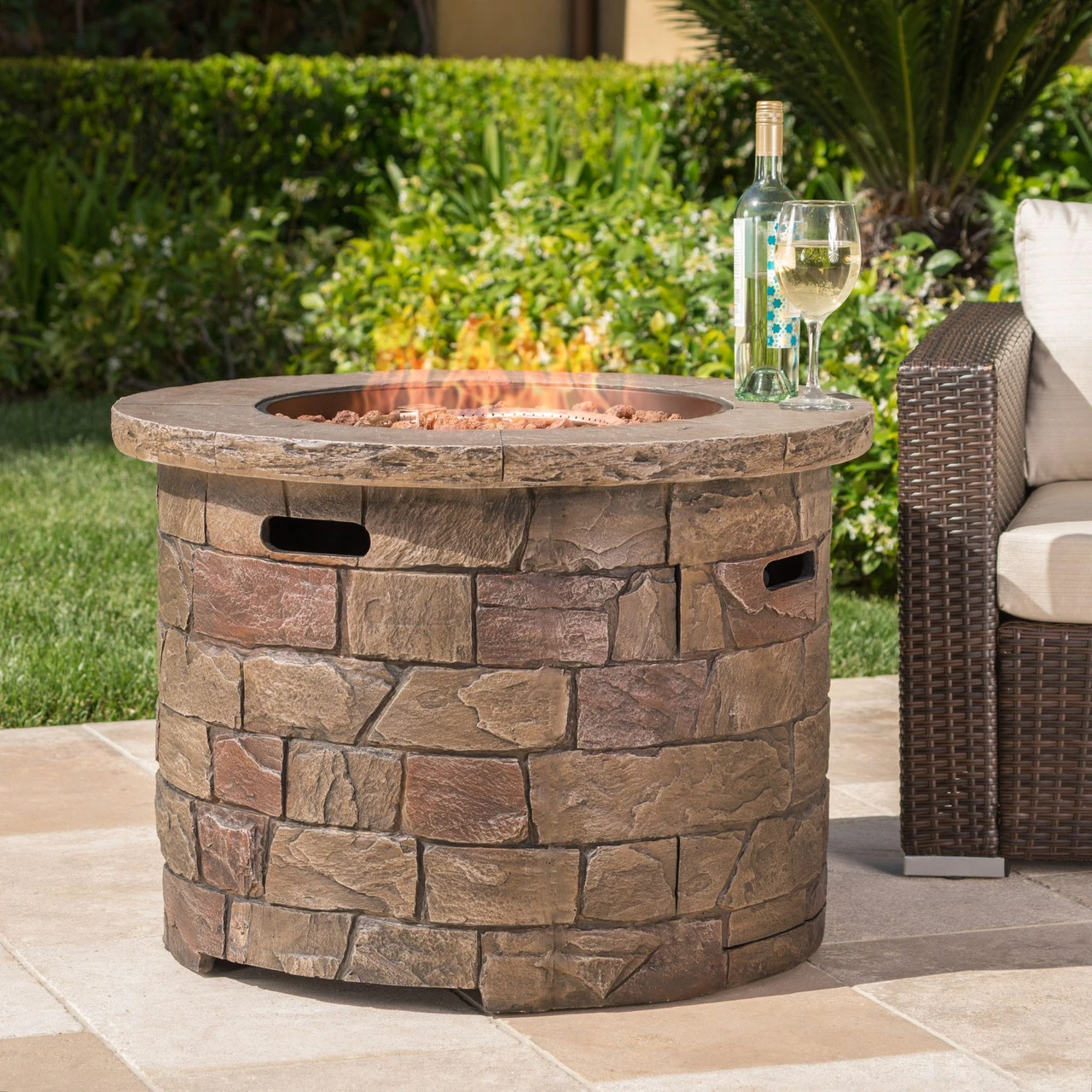 34.5" Brown Contemporary Round Outdoor Patio Fire Pit 6 34.5" Brown Contemporary Round Outdoor Patio Fire Pit - Image 6