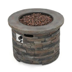 34.5" Brown And Gray Round Outdoor Patio Fire Pit