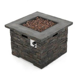 34.5" Gray And Brown Square Outdoor Patio Fire Pit