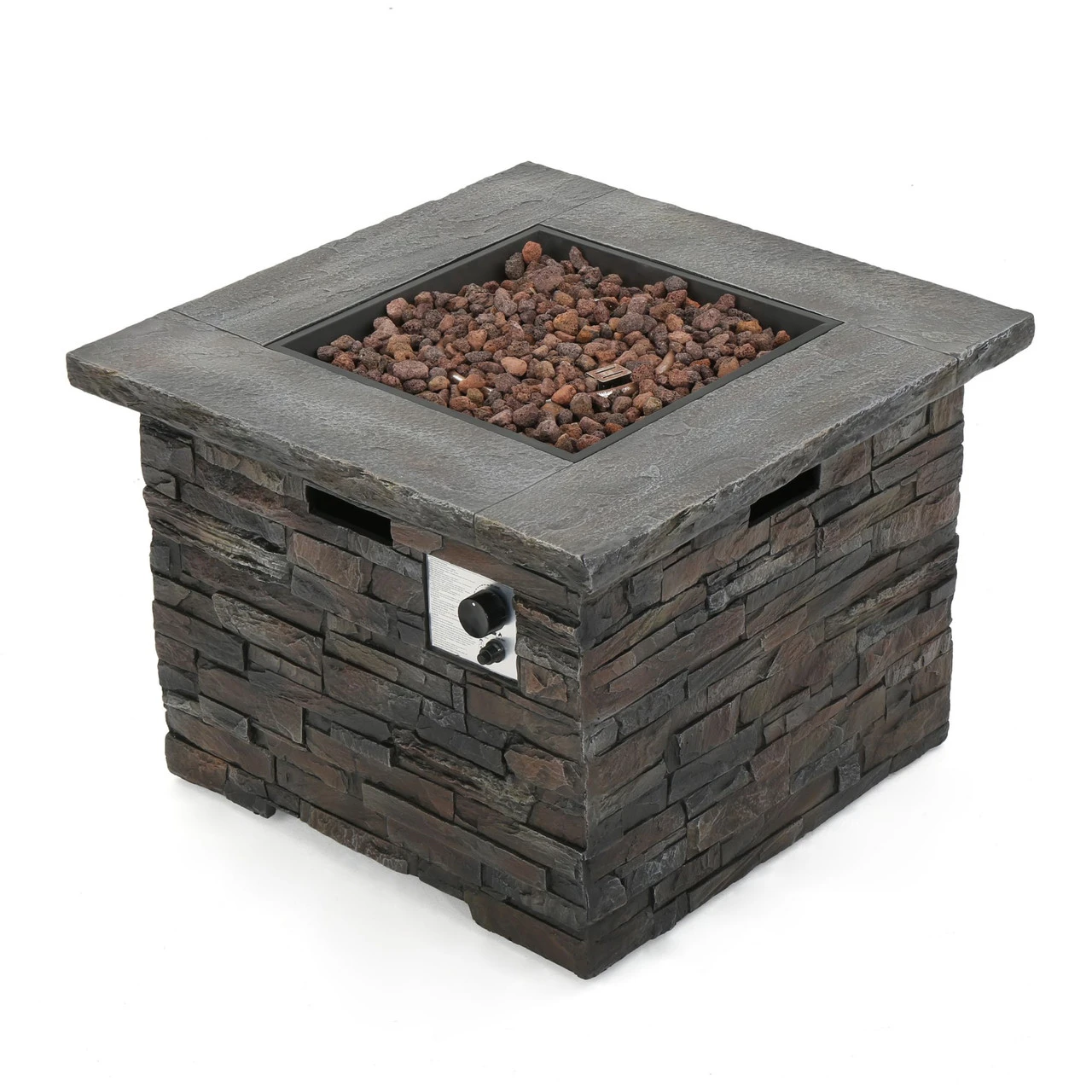 34.5" Gray And Brown Square Outdoor Patio Fire Pit 1 34.5" Gray And Brown Square Outdoor Patio Fire Pit