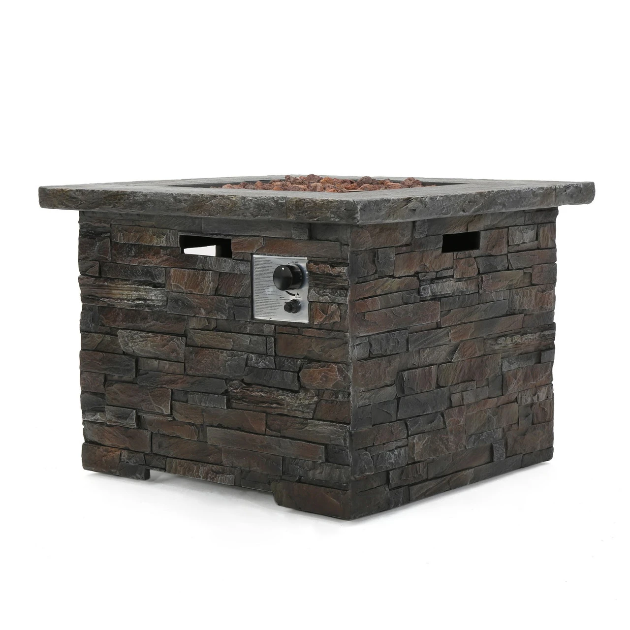 34.5" Gray And Brown Square Outdoor Patio Fire Pit 2 34.5" Gray And Brown Square Outdoor Patio Fire Pit - Image 2