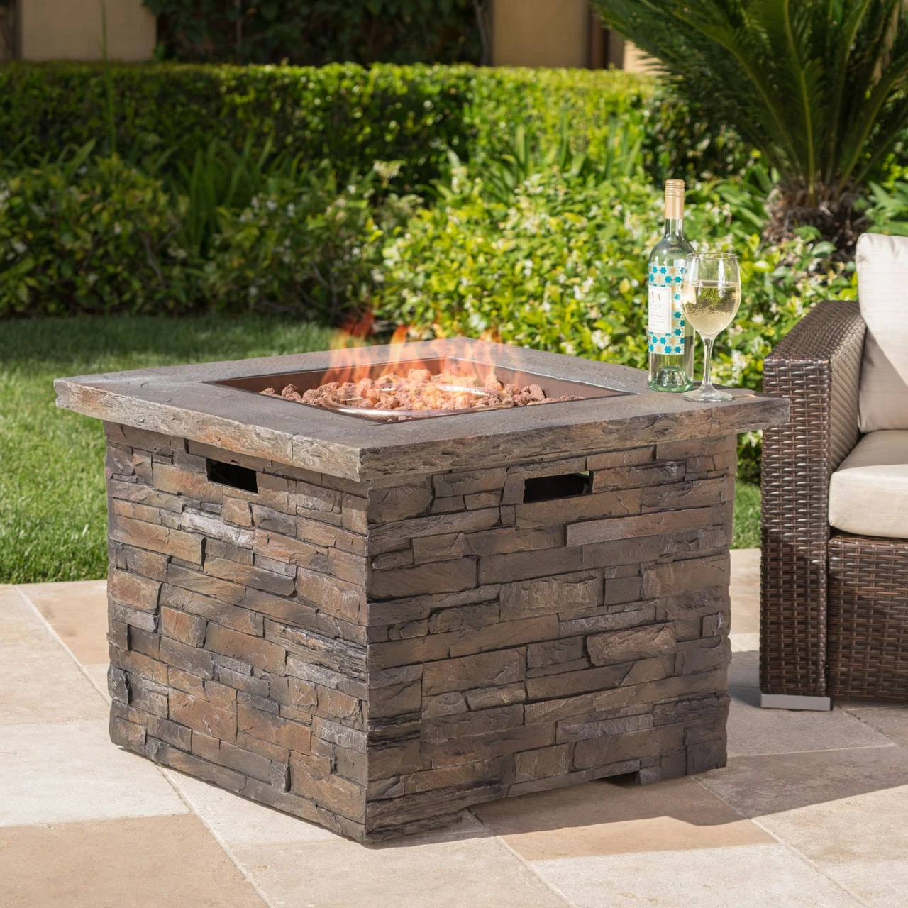 34.5" Gray And Brown Square Outdoor Patio Fire Pit 7 34.5" Gray And Brown Square Outdoor Patio Fire Pit - Image 7