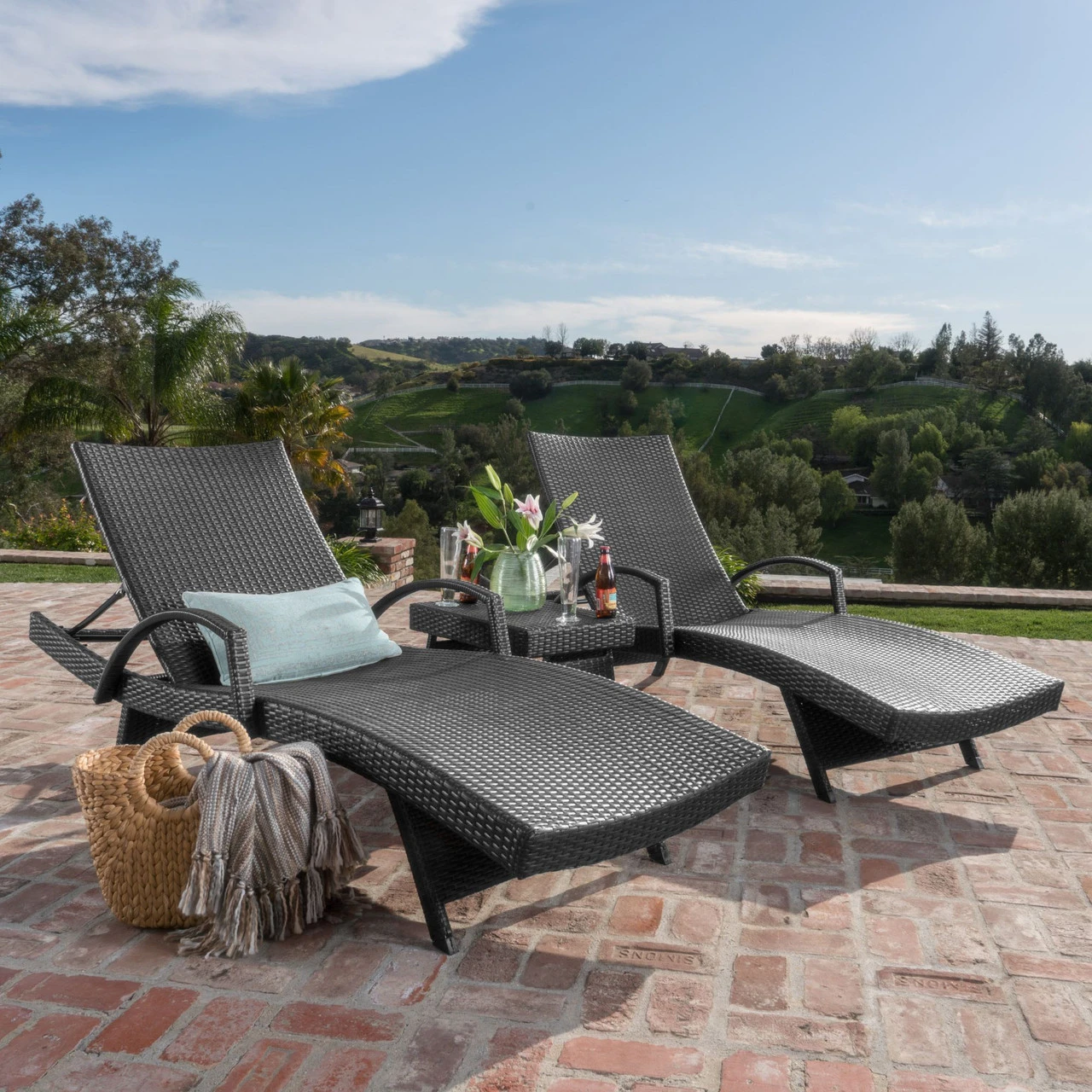 3-Piece Gray Wicker Outdoor Furniture Patio Chaise Lounge Set With Side Table 7 3-Piece Gray Wicker Outdoor Furniture Patio Chaise Lounge Set With Side Table - Image 7