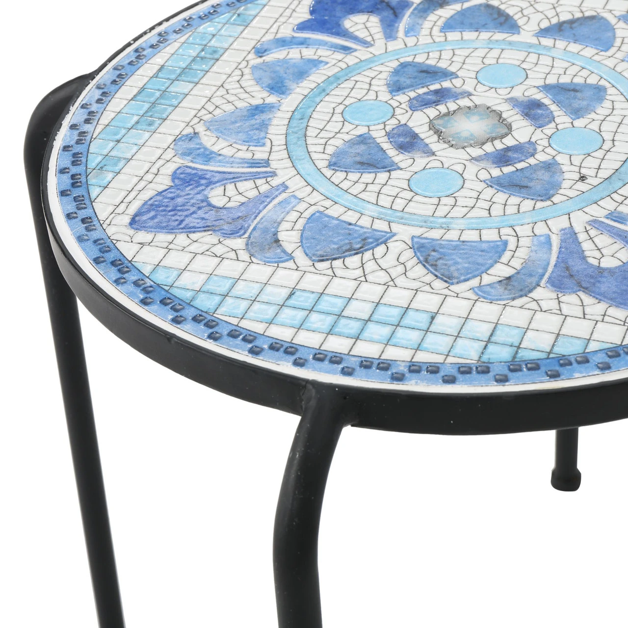 17" Blue And White Contemporary Outdoor Patio Round Side Accent Table 2 17" Blue And White Contemporary Outdoor Patio Round Side Accent Table - Image 2