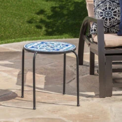 17" Blue And White Contemporary Outdoor Patio Round Side Accent Table 8 17" Blue And White Contemporary Outdoor Patio Round Side Accent Table -PatioVibe Shop dnhhf 301161 5 20156.1667654226