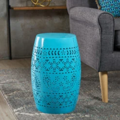 18" Blue Valley Lace Cut Outdoor Patio Accent Side Table -PatioVibe Shop dnhhf 301774 4 32631.1667664421