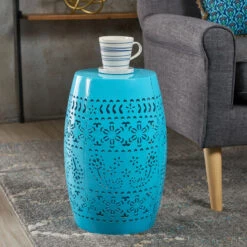 18" Blue Valley Lace Cut Outdoor Patio Accent Side Table -PatioVibe Shop dnhhf 301774 6 43113.1667664422