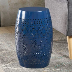 18" Blue Valley Lace Cutout Outdoor Patio Accent Side Table -PatioVibe Shop dnhhf 301775 5 50780.1667488789