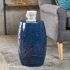 18" Blue Valley Lace Cutout Outdoor Patio Accent Side Table -PatioVibe Shop dnhhf 301775 6 59371.1667488789
