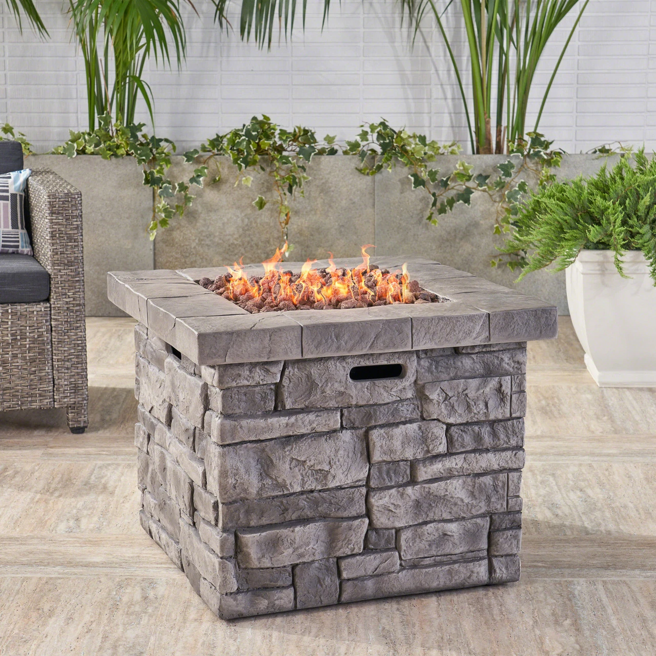 30" Gray Handcrafted Square Outdoor Patio Fire Pit 2 30" Gray Handcrafted Square Outdoor Patio Fire Pit - Image 2