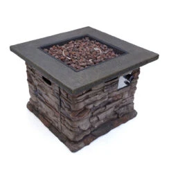 32" Brown Handcrafted Square Outdoor Patio Fire Pit