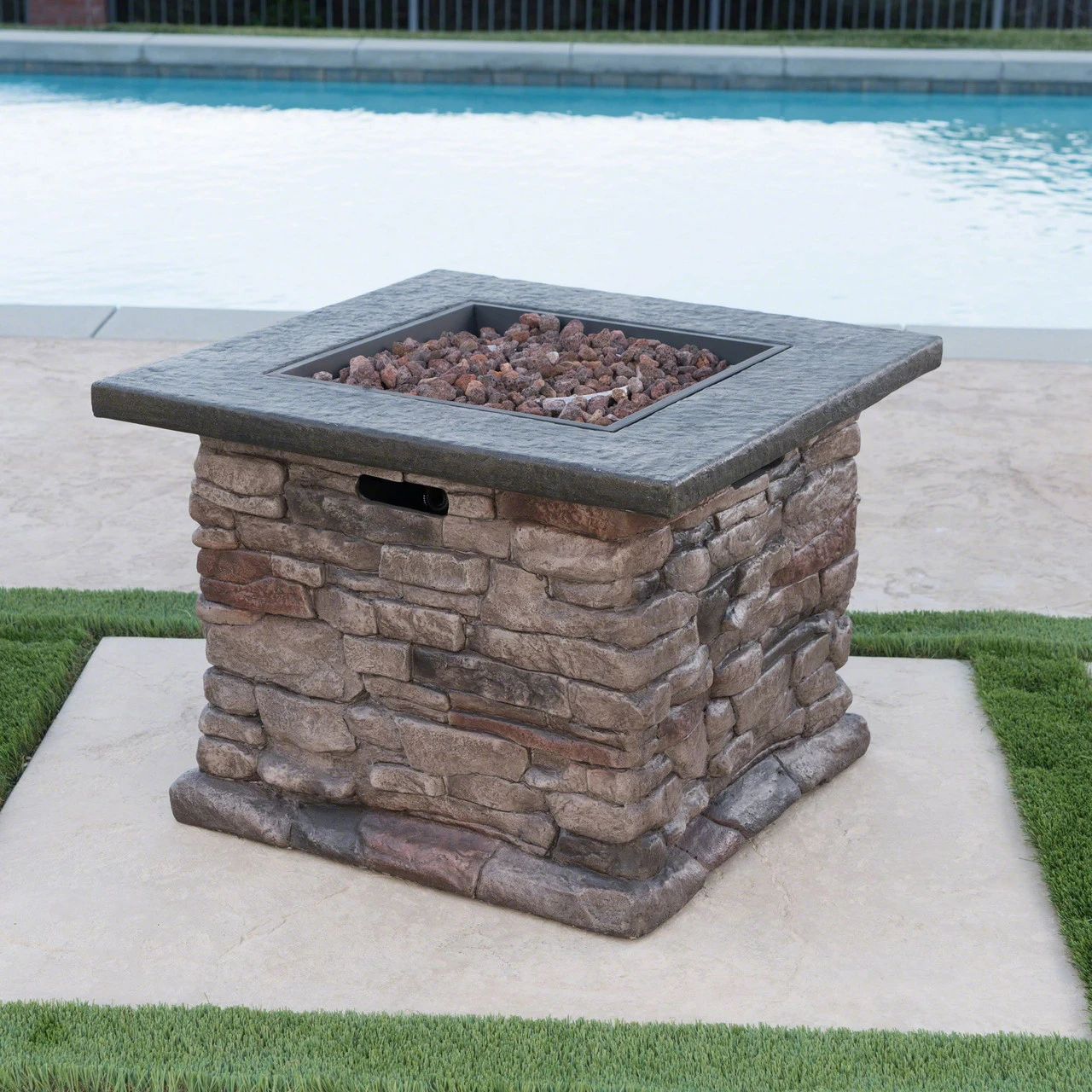 32" Brown Handcrafted Square Outdoor Patio Fire Pit 6 32" Brown Handcrafted Square Outdoor Patio Fire Pit - Image 6