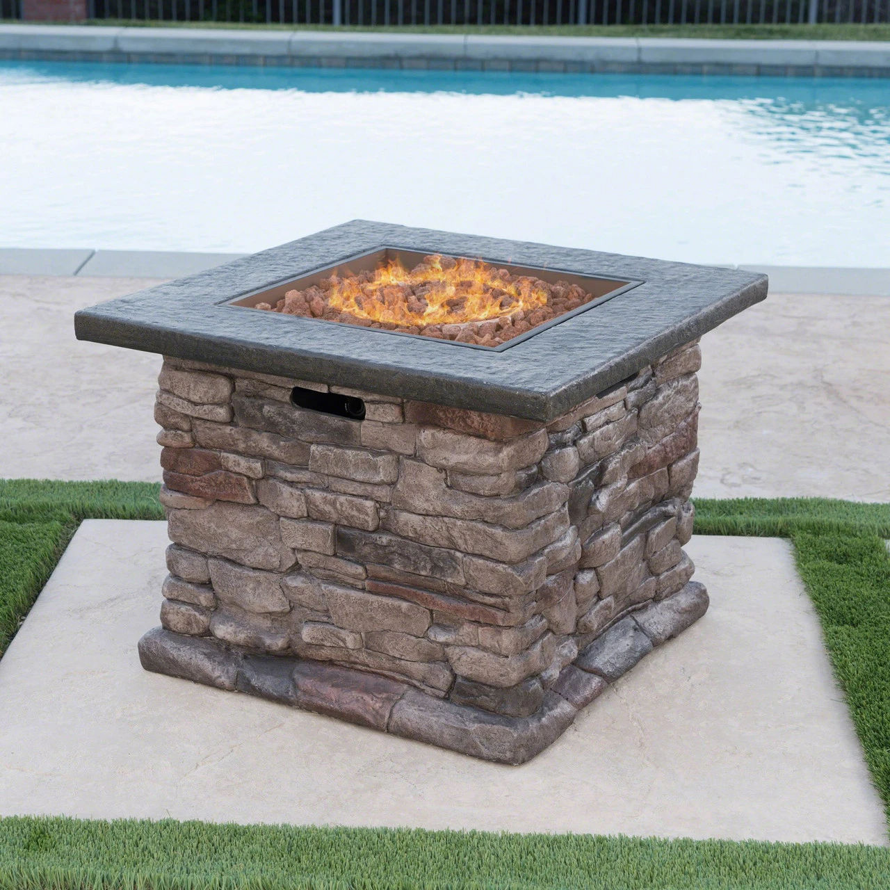 32" Brown Handcrafted Square Outdoor Patio Fire Pit 7 32" Brown Handcrafted Square Outdoor Patio Fire Pit - Image 7