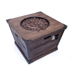 32" Brown And Black Contemporary Square Outdoor Patio Fire Pit