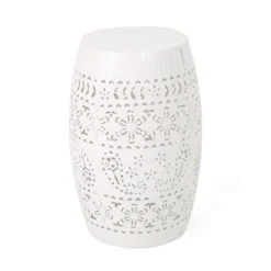 18" White Lace Cut Outdoor Patio Accent Side Table