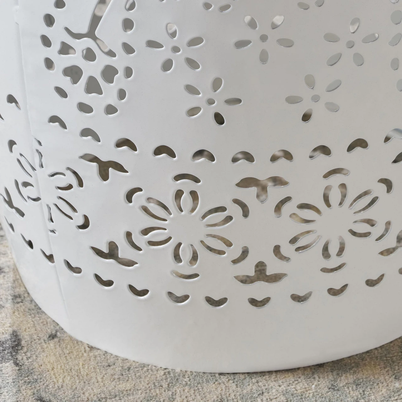 18" White Lace Cut Outdoor Patio Accent Side Table 4 18" White Lace Cut Outdoor Patio Accent Side Table - Image 4