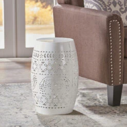 18" White Lace Cut Outdoor Patio Accent Side Table 10 18" White Lace Cut Outdoor Patio Accent Side Table -PatioVibe Shop dnhhf 303760 5 51117.1667664243