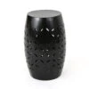 17.75" Black Barrel Shaped Lace Cut Outdoor Patio Accent Side Table