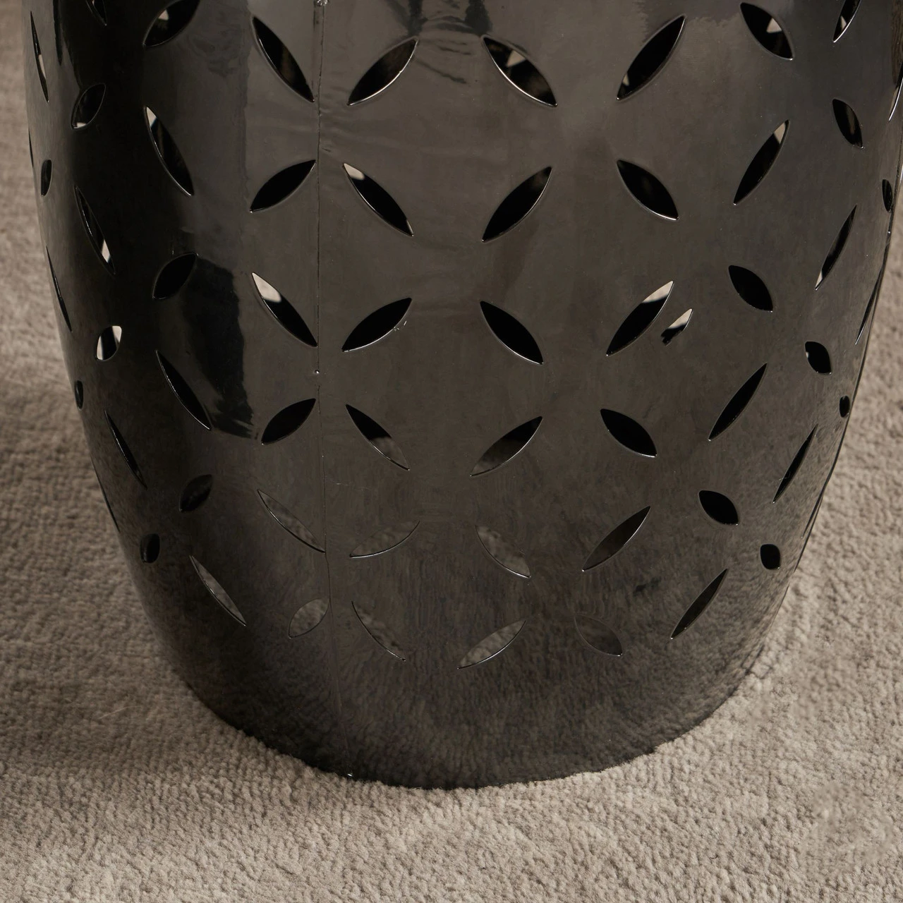 17.75" Black Barrel Shaped Lace Cut Outdoor Patio Accent Side Table 3 17.75" Black Barrel Shaped Lace Cut Outdoor Patio Accent Side Table - Image 3