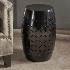 17.75" Black Barrel Shaped Lace Cut Outdoor Patio Accent Side Table 8 17.75" Black Barrel Shaped Lace Cut Outdoor Patio Accent Side Table -PatioVibe Shop dnhhf 303763 4 29944.1667618312