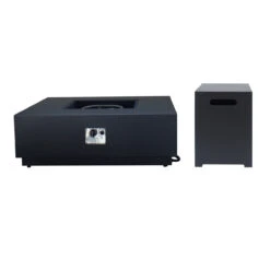 40" Charcoal Gray Handcrafted Square Outdoor Patio Fire Pit With Tank Holder