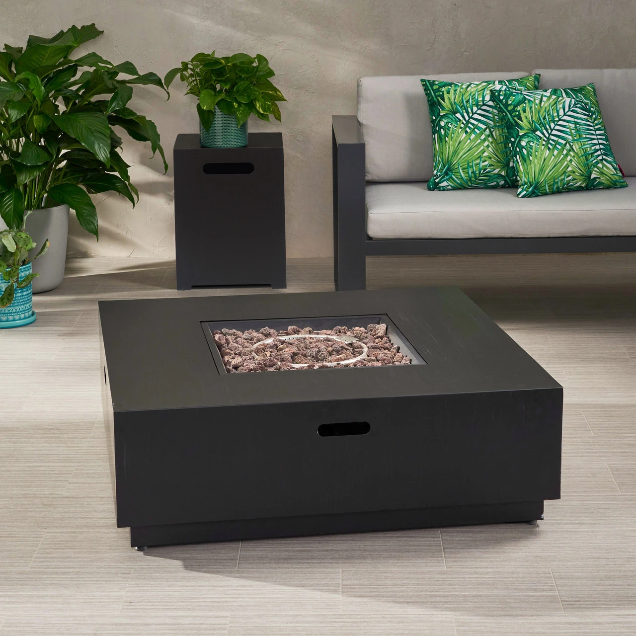 40" Charcoal Gray Handcrafted Square Outdoor Patio Fire Pit With Tank Holder 2 40" Charcoal Gray Handcrafted Square Outdoor Patio Fire Pit With Tank Holder - Image 2