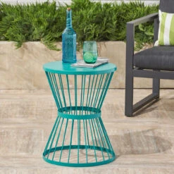 21" Matte Teal Blue Hand Crafted Outdoor Patio Side Table -PatioVibe Shop dnhhf 304132 5 26124.1667654078