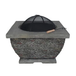 32.25" Gray And Black Contemporary Outdoor Square Fire Pit