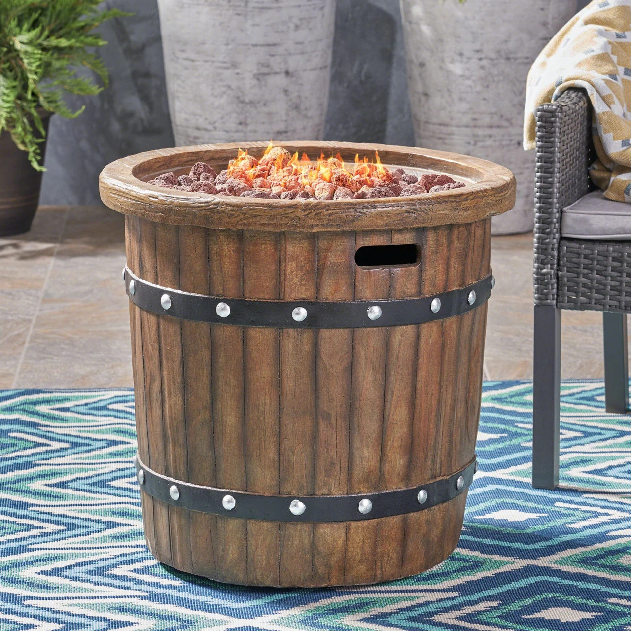 25" Cedar Brown Handcrafted Round Outdoor Patio Fire Pit 5 25" Cedar Brown Handcrafted Round Outdoor Patio Fire Pit - Image 5