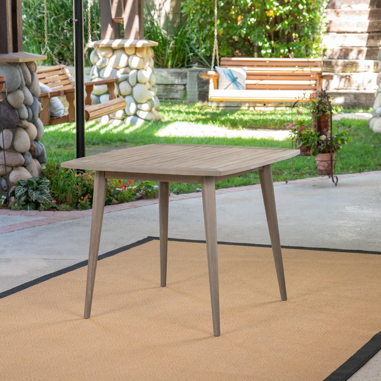 35.50" Gray Contemporary Square Outdoor Dining Table 2 35.50" Gray Contemporary Square Outdoor Dining Table - Image 2