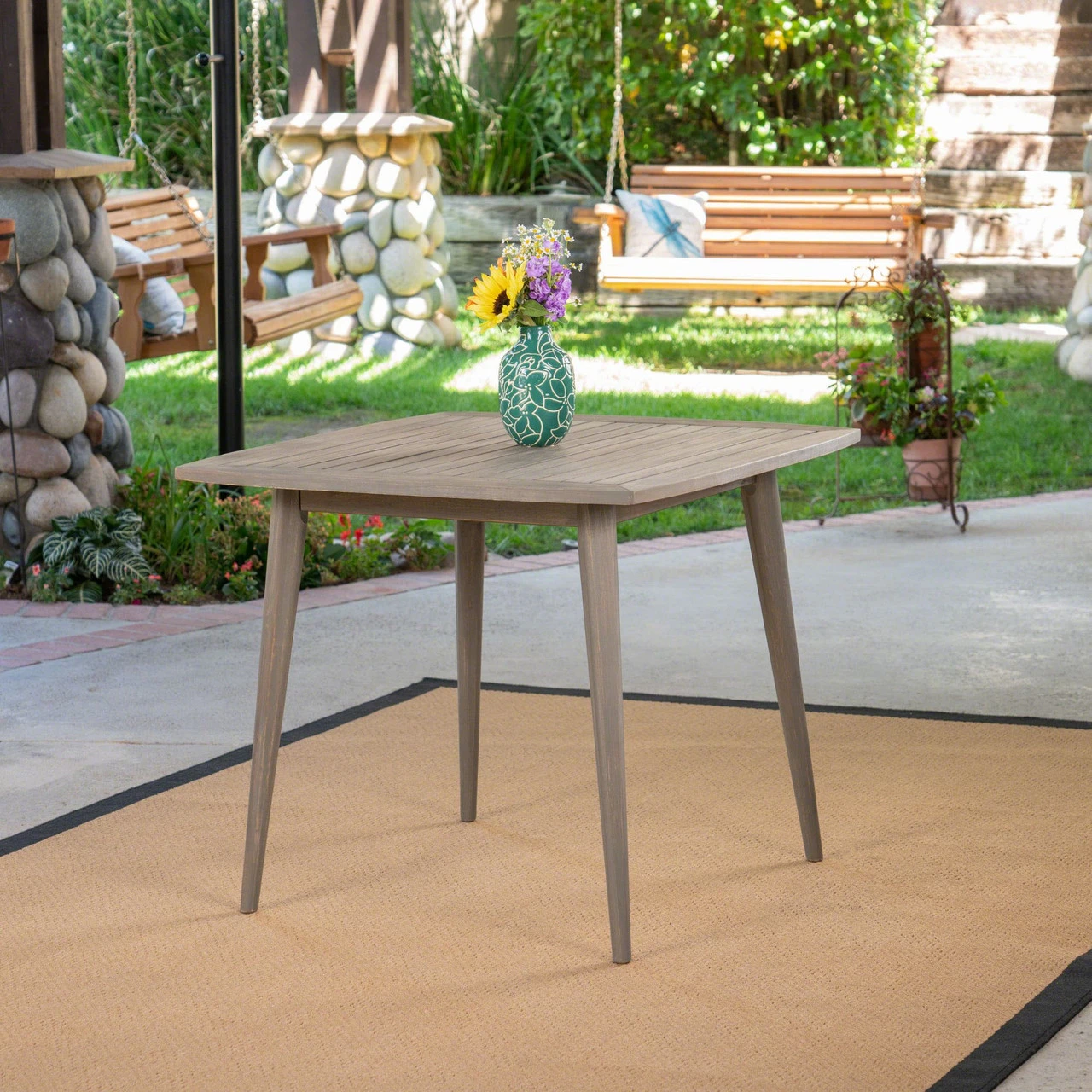 35.50" Gray Contemporary Square Outdoor Dining Table 6 35.50" Gray Contemporary Square Outdoor Dining Table - Image 6