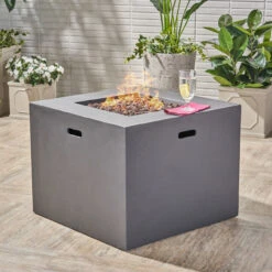 31.25" Gray Contemporary Outdoor Patio Square Fire Pit -PatioVibe Shop dnhhf 305079 7 70956.1667678316