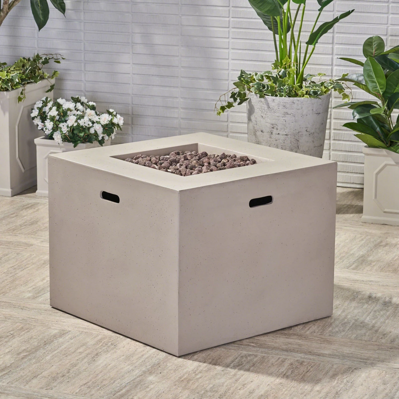 31.25" Lava Grey Contemporary Outdoor Patio Square Fire Pit 2 31.25" Lava Grey Contemporary Outdoor Patio Square Fire Pit - Image 2