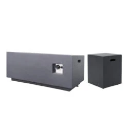 2pc Gray Contemporary Rectangular Outdoor Patio Burning Fire Pit 40.25"