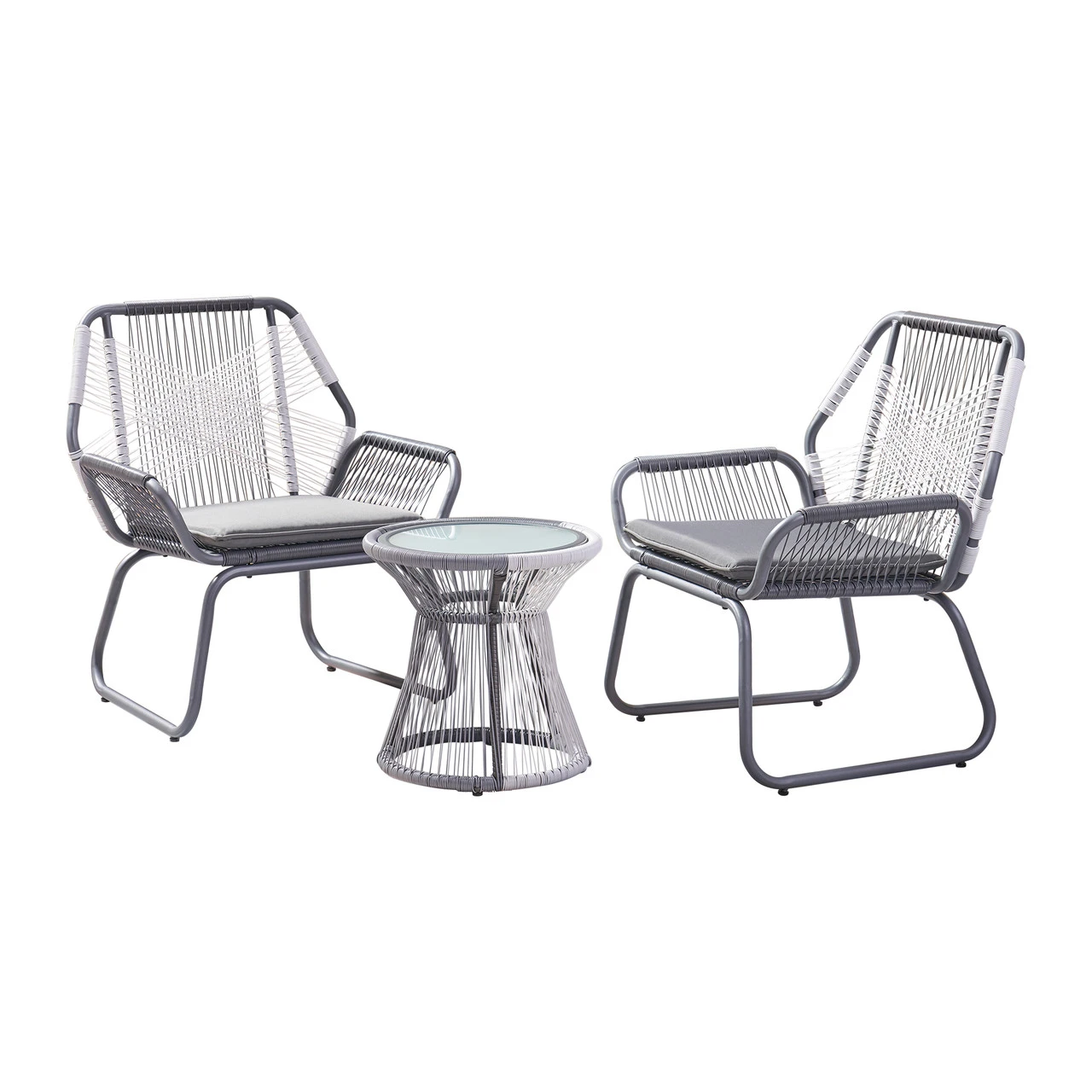 3-Piece Gray And White Wicker Outdoor Furniture Patio Chat Set - Gray Cushions 1 3-Piece Gray And White Wicker Outdoor Furniture Patio Chat Set - Gray Cushions