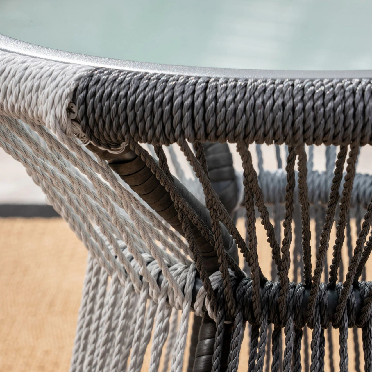 3-Piece Gray And White Rope Woven Outdoor Furniture Patio Chat Set - Gray Cushions 6 3-Piece Gray And White Rope Woven Outdoor Furniture Patio Chat Set - Gray Cushions - Image 6