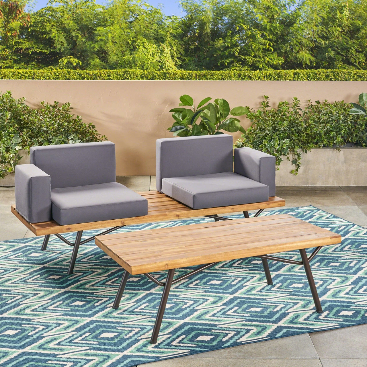 3pc Gray And Brown Contemporary Outdoor Patio Chat Set 73.25" 2 3pc Gray And Brown Contemporary Outdoor Patio Chat Set 73.25" - Image 2