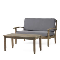 2pc Gray And Brown Contemporary Outdoor Chat Set With Cushions