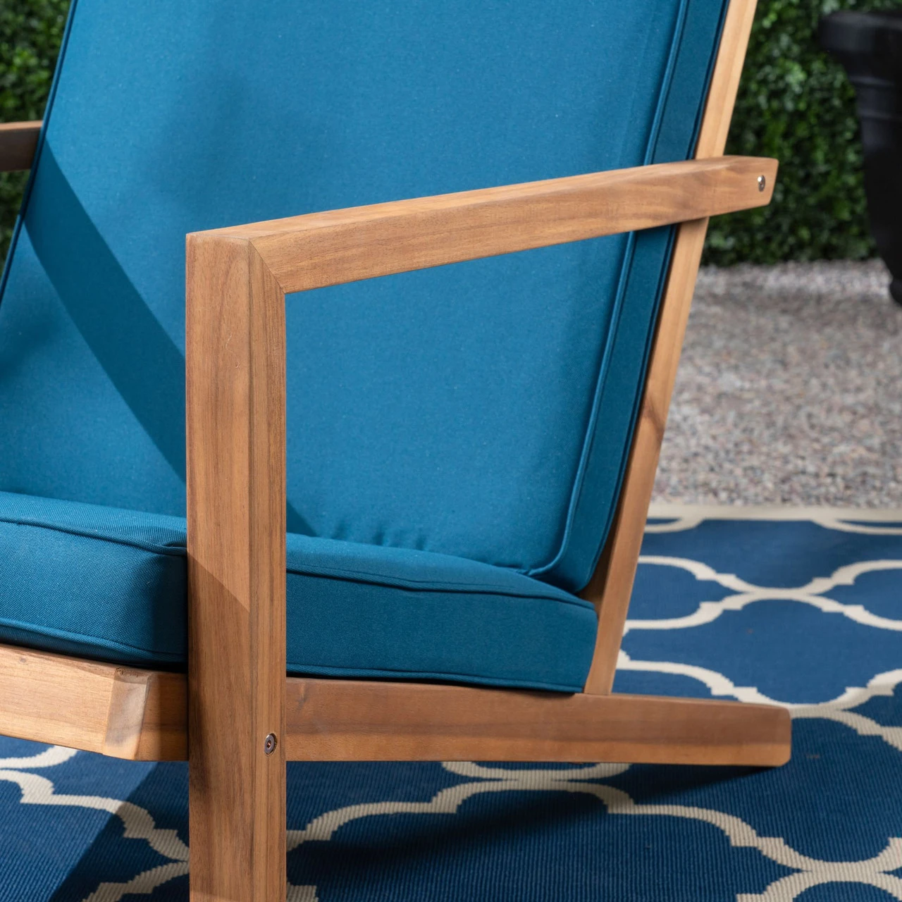 3pc Blue And Brown Contemporary Outdoor Chat Set With Cushions 4 3pc Blue And Brown Contemporary Outdoor Chat Set With Cushions - Image 4