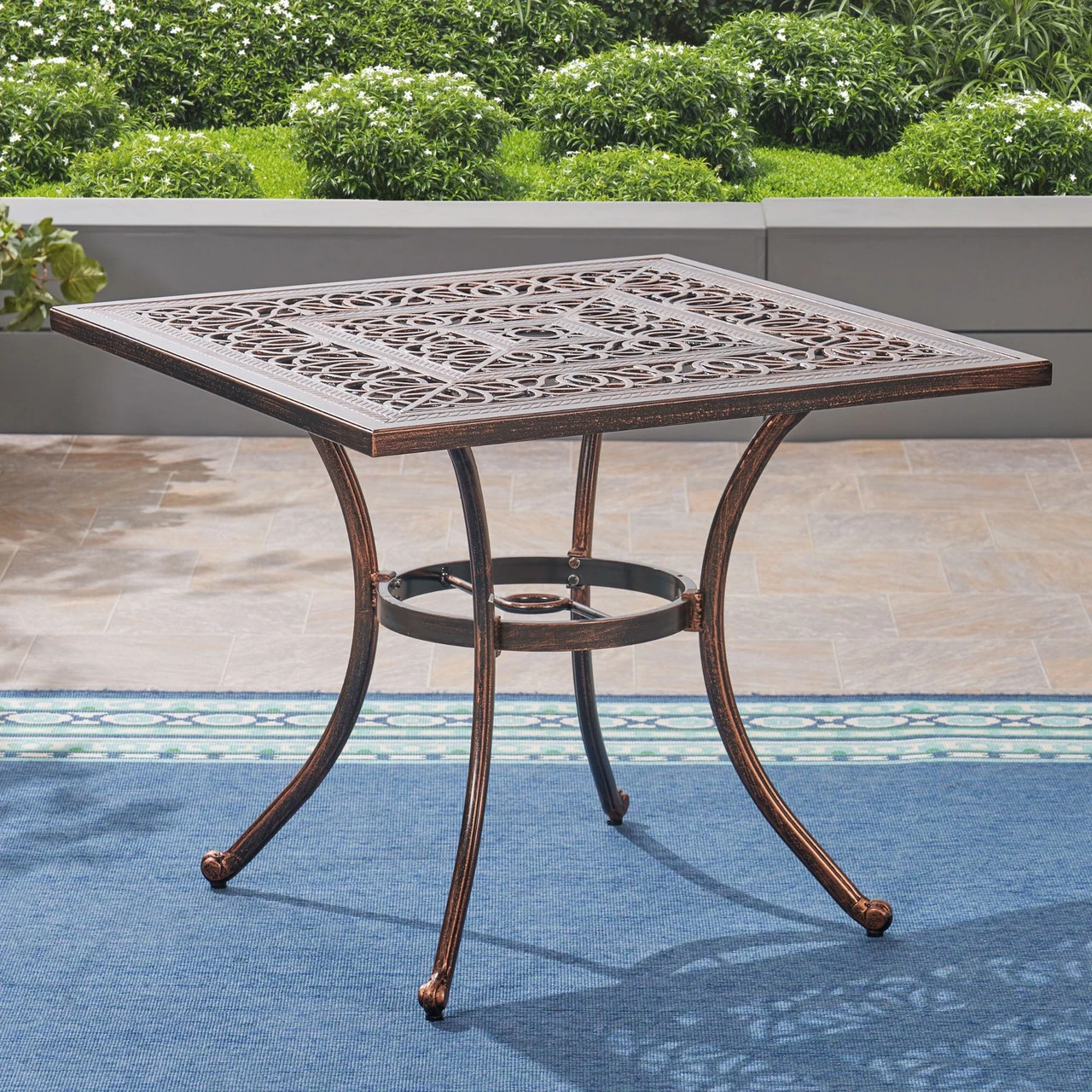 34.75" Brown Distressed Square Outdoor Patio Dining Table 5 34.75" Brown Distressed Square Outdoor Patio Dining Table - Image 5
