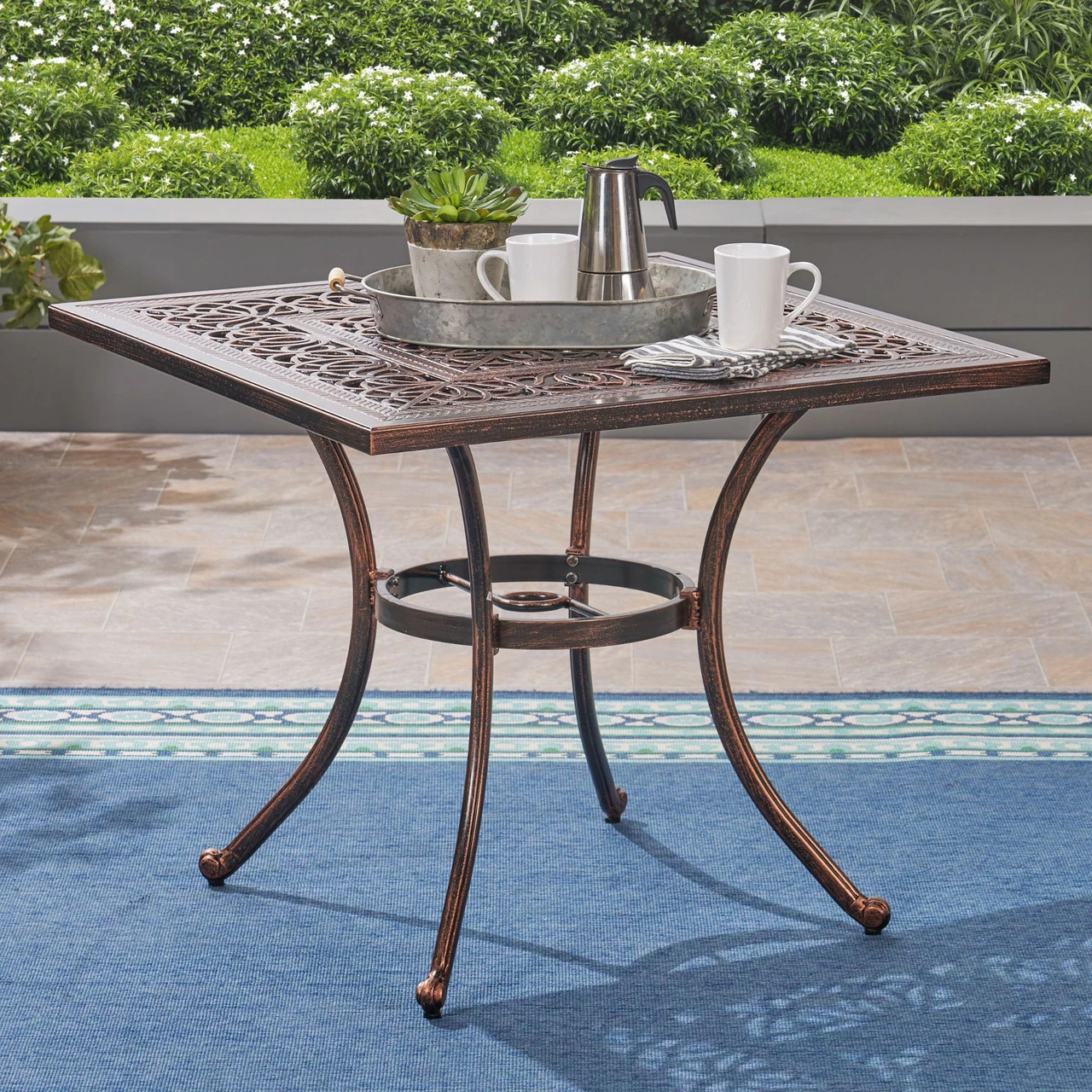 34.75" Brown Distressed Square Outdoor Patio Dining Table 6 34.75" Brown Distressed Square Outdoor Patio Dining Table - Image 6
