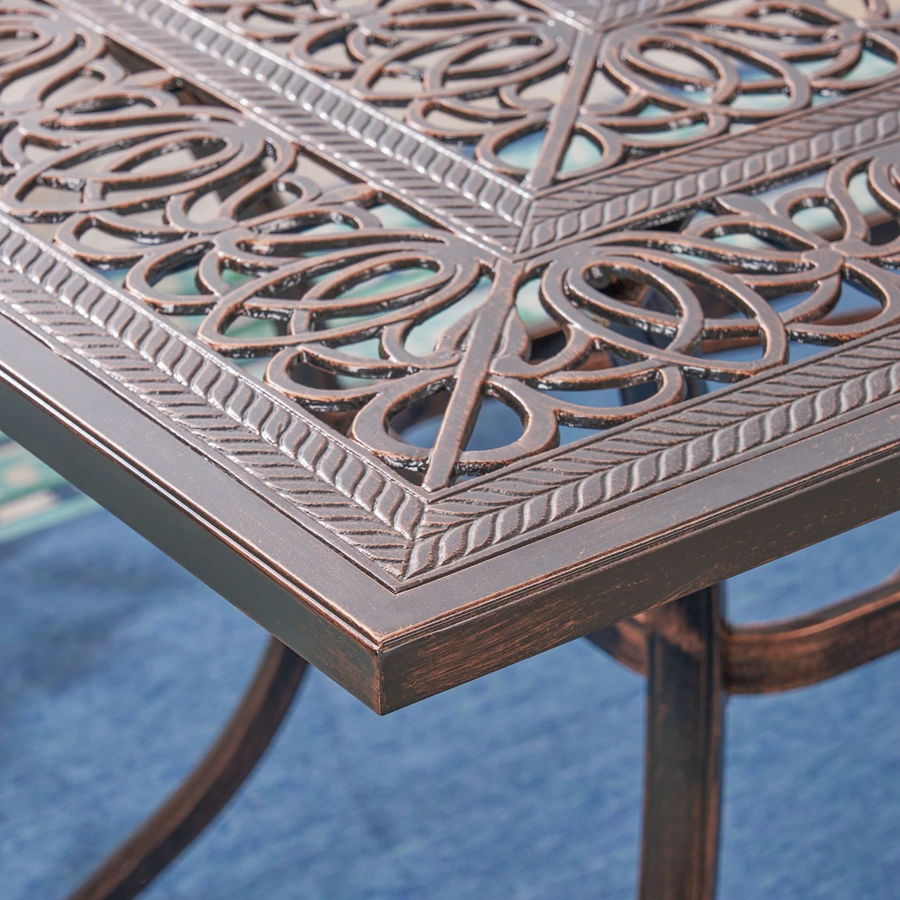 34.75" Brown Distressed Square Outdoor Patio Dining Table 3 34.75" Brown Distressed Square Outdoor Patio Dining Table - Image 3