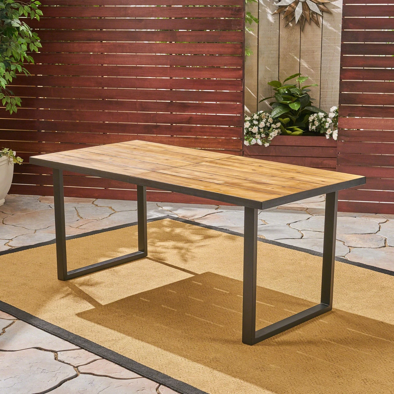 70.25" Brown And Black Rectangular Outdoor Patio Dining Table 6 70.25" Brown And Black Rectangular Outdoor Patio Dining Table - Image 6
