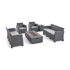 6pc Gray Outdoor Patio 8 Seater Chat Set With Fire Pit 67.5"