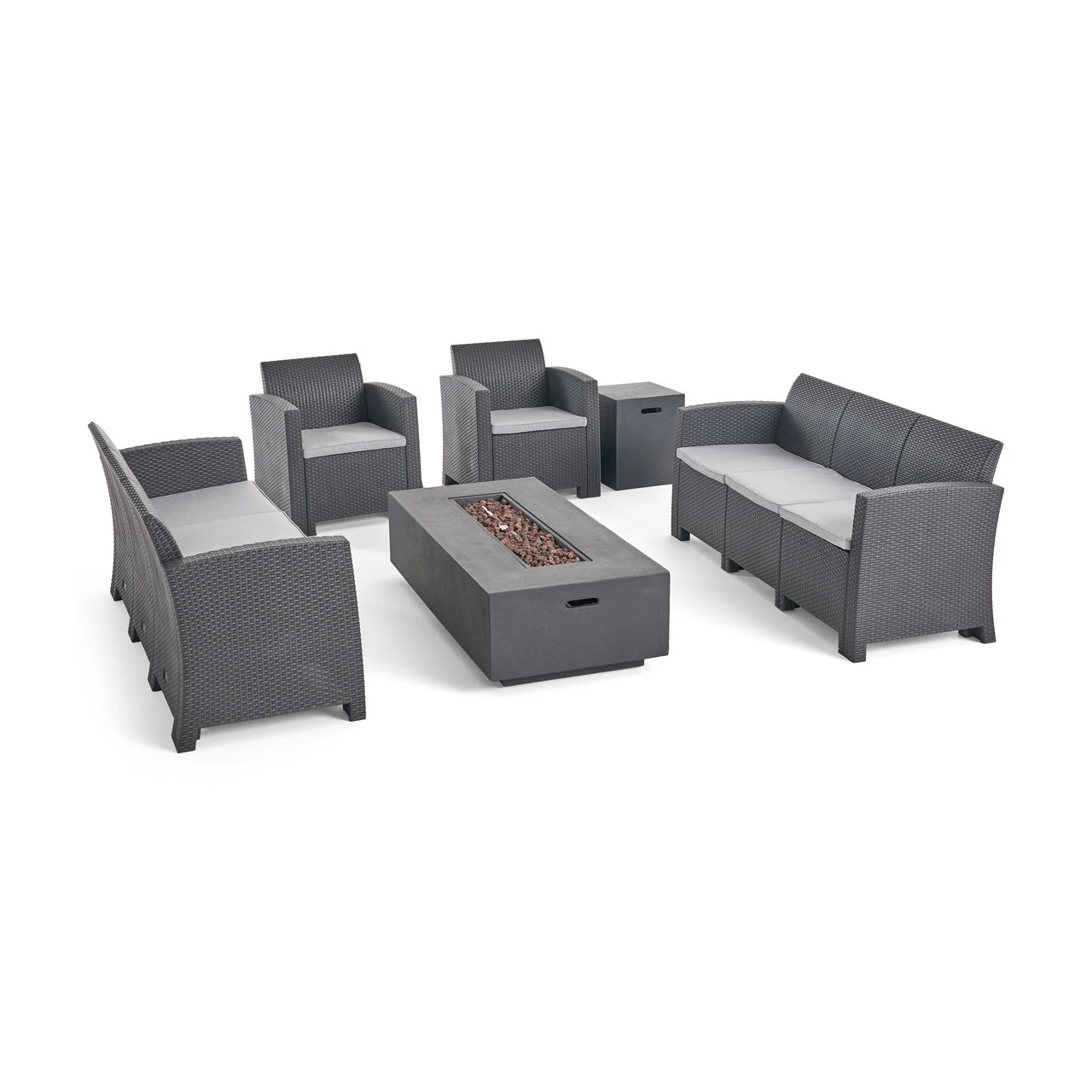 6pc Gray Outdoor Patio 8 Seater Chat Set With Fire Pit 67.5" 1 6pc Gray Outdoor Patio 8 Seater Chat Set With Fire Pit 67.5"