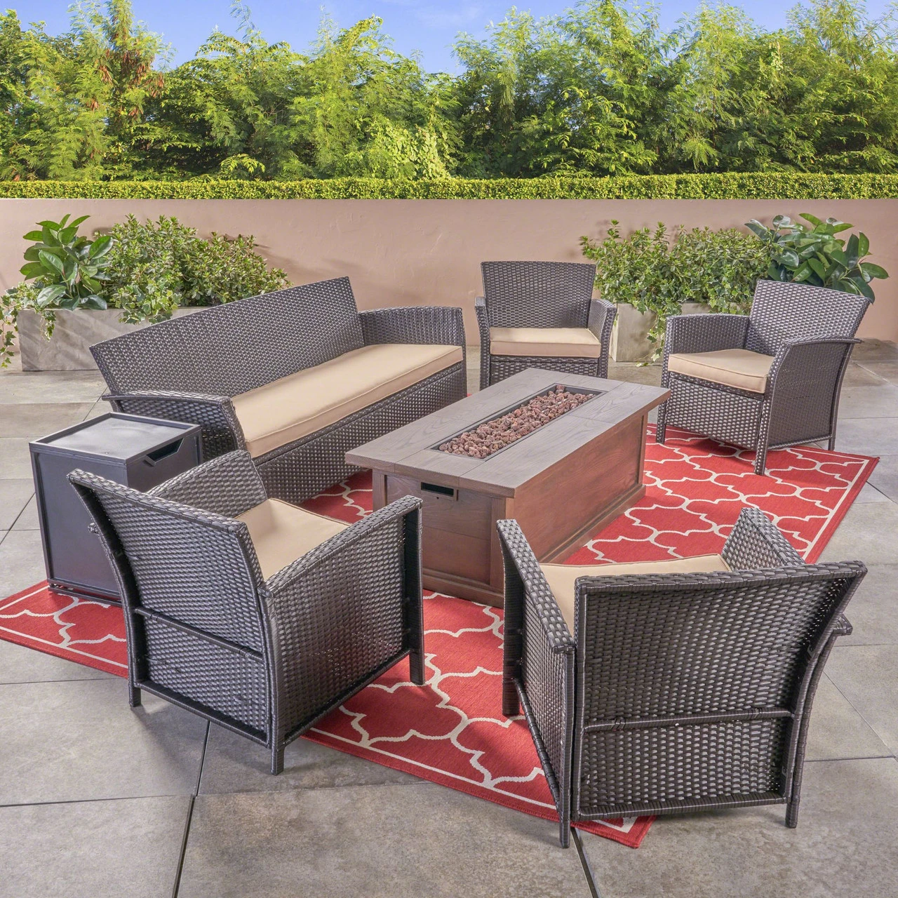 6pc Gray Outdoor Patio 8 Seater Chat Set With Fire Pit 67.5" 2 6pc Gray Outdoor Patio 8 Seater Chat Set With Fire Pit 67.5" - Image 2