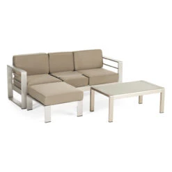 3pc Gray And Silver Contemporary Outdoor Chat Set With Cushions