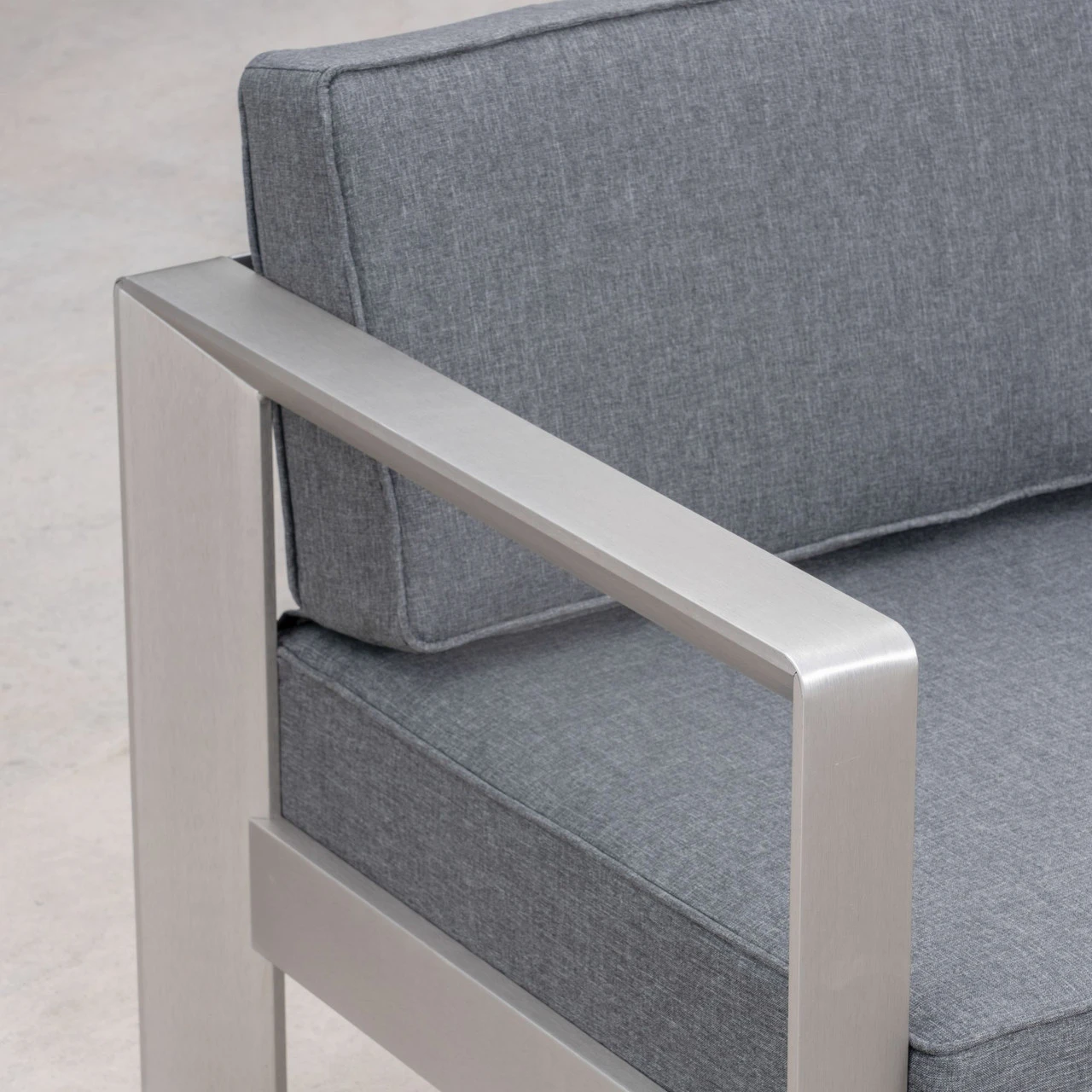 2-Piece Silver Contemporary Aluminum Outdoor Furniture Patio Chat Set - Gray Cushions 3 2-Piece Silver Contemporary Aluminum Outdoor Furniture Patio Chat Set - Gray Cushions - Image 3