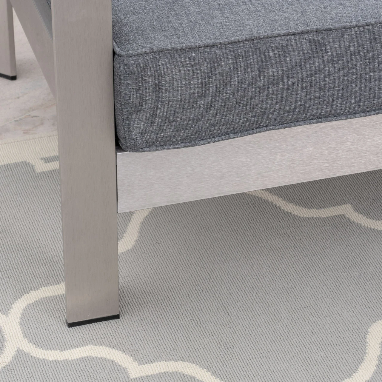 2-Piece Silver Contemporary Aluminum Outdoor Furniture Patio Chat Set - Gray Cushions 6 2-Piece Silver Contemporary Aluminum Outdoor Furniture Patio Chat Set - Gray Cushions - Image 6